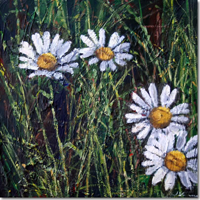 Daisies in the Rough — palette knife painting by Jennifer Vranes