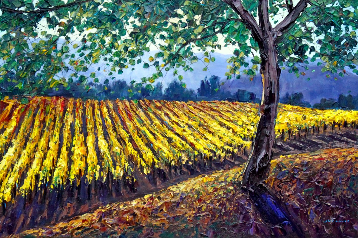 Chahalem Gold — palette knife painting by Jennifer Vranes